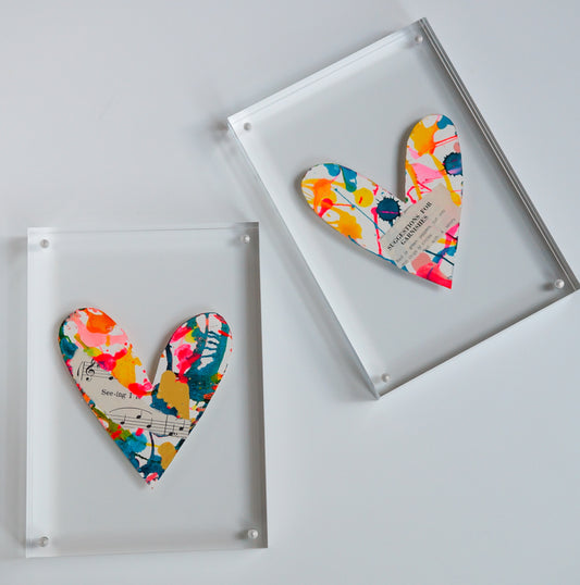 Mixed Media Hearts in Acrylic Frames