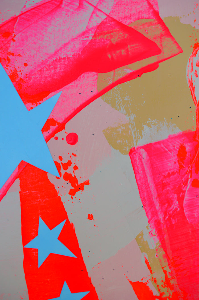 Color Study with Stars: Fluorescent Red + Pink (framed)