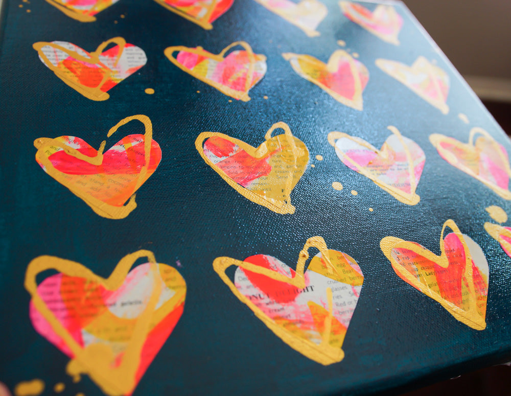 Close up of Maraschino Delight: Original Mixed Media Artwork with Vintage Cookbook and Hearts from Bridget Edwards Studio