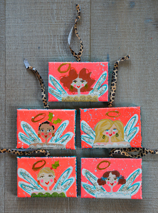 MERRY MAKERS! Original Holiday Art (Bright coral with leopard print ribbon)