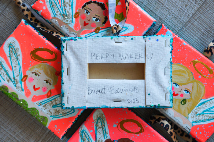 MERRY MAKERS! Original Holiday Art (Bright coral with leopard print ribbon)