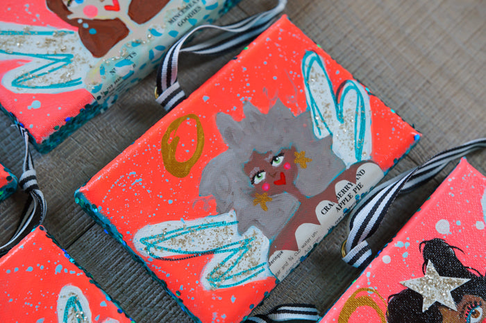 MERRY MAKERS! Original Holiday Art (Bright coral with black & white ribbon)