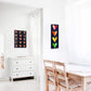AFTER HOURS. Original painting on canvas with hearts from Bridget Edwards Studio. Narrow painting, art for a narrow wall space. Two Bridget Edwards Studio paintings on white walls in adjoining rooms.