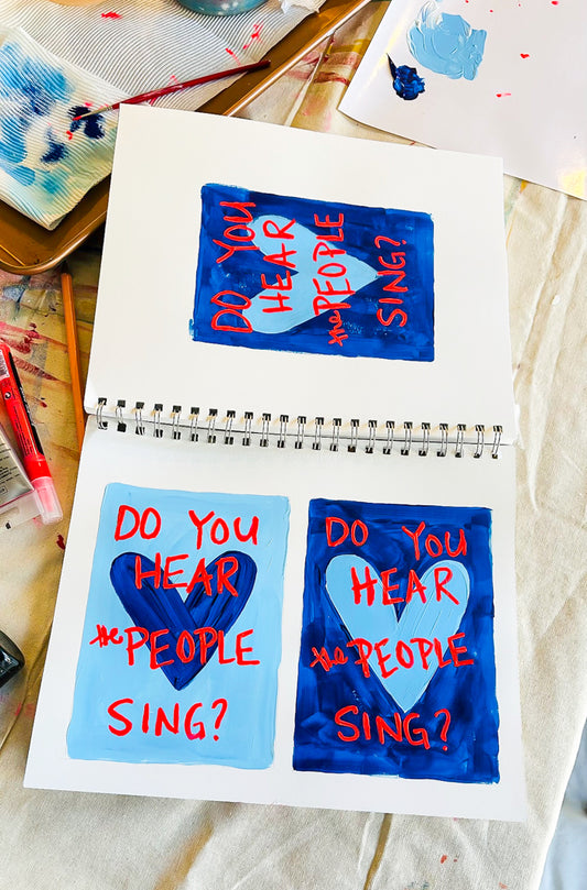 art journal pages "do you hear the people sing" with hearts