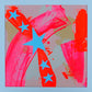 Color Study with Stars: Fluorescent Red + Pink (framed)