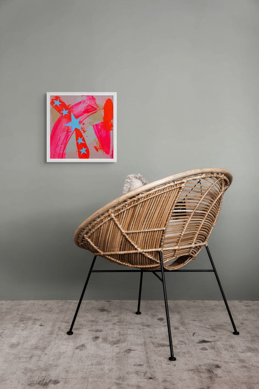 Color Study with Stars: Fluorescent Red + Pink (framed)