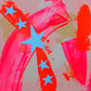 Color Study with Stars: Fluorescent Red + Pink (framed)