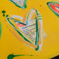 Close up of LEMON TREE. Original mixed media on canvas with vintage cookbook and hearts. 