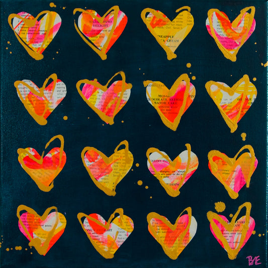 Maraschino Delight: Original Mixed Media Artwork with Vintage Cookbook and Hearts from Bridget Edwards Studio