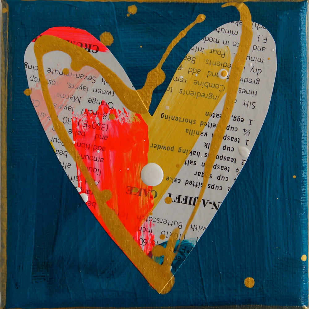 MENU. Set of 4 original mini mixed media on canvas with vintage cookbook and hearts from Bridget Edwards Studio.