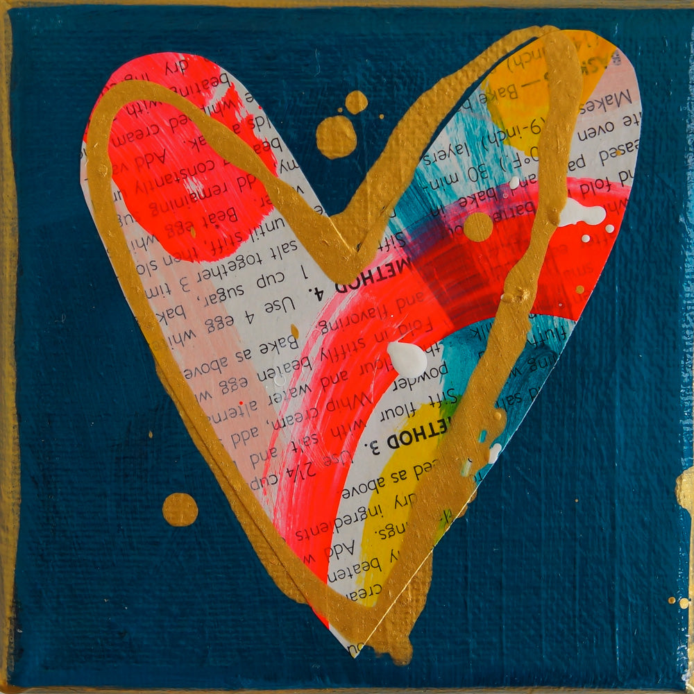 MENU. Set of 4 original mini mixed media on canvas with vintage cookbook and hearts from Bridget Edwards Studio, 
