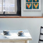 MENU. Set of 4 original mini mixed media on canvas with vintage cookbook and hearts from Bridget Edwards Studio hanging as group on wall above small dining table