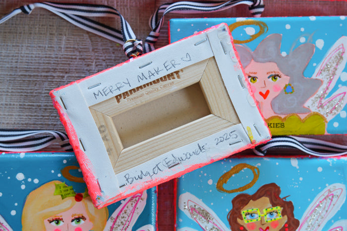 MERRY MAKERS! Original Holiday Art (Turquoise with black & white ribbon)