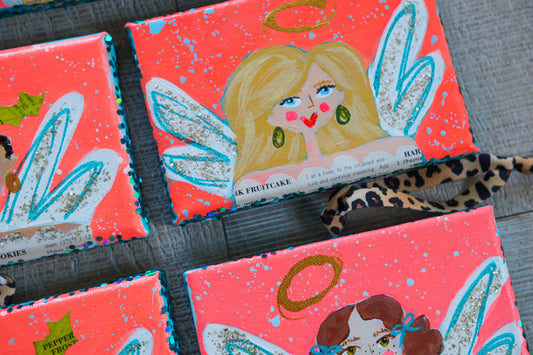 MERRY MAKERS! Original Holiday Art (Bright coral with leopard print ribbon)