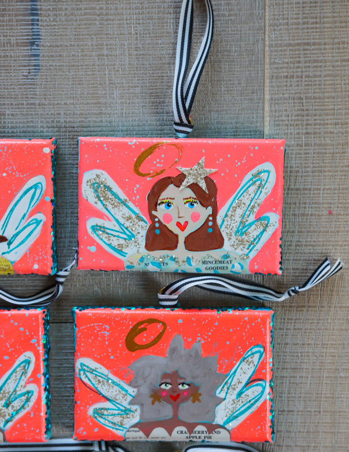 MERRY MAKERS! Original Holiday Art (Bright coral with black & white ribbon)