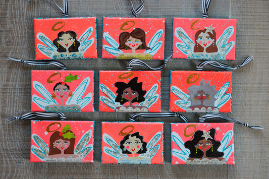 MERRY MAKERS! Original Holiday Art (Bright coral with black & white ribbon)