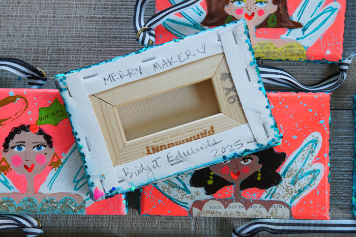 MERRY MAKERS! Original Holiday Art (Bright coral with black & white ribbon)