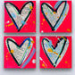PINK VELVET CAKE. Set of 4 original mixed media on canvas. from Bridget Edwards Studio. Hanging as a group on a textured wall.