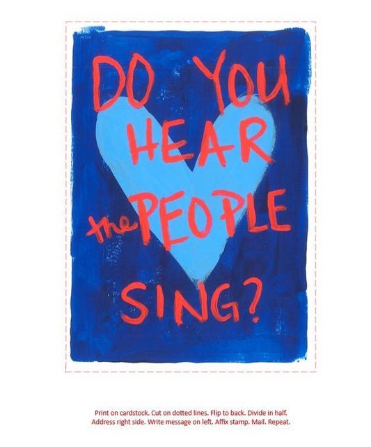 printable postcard "do you hear the people sing" with hearts